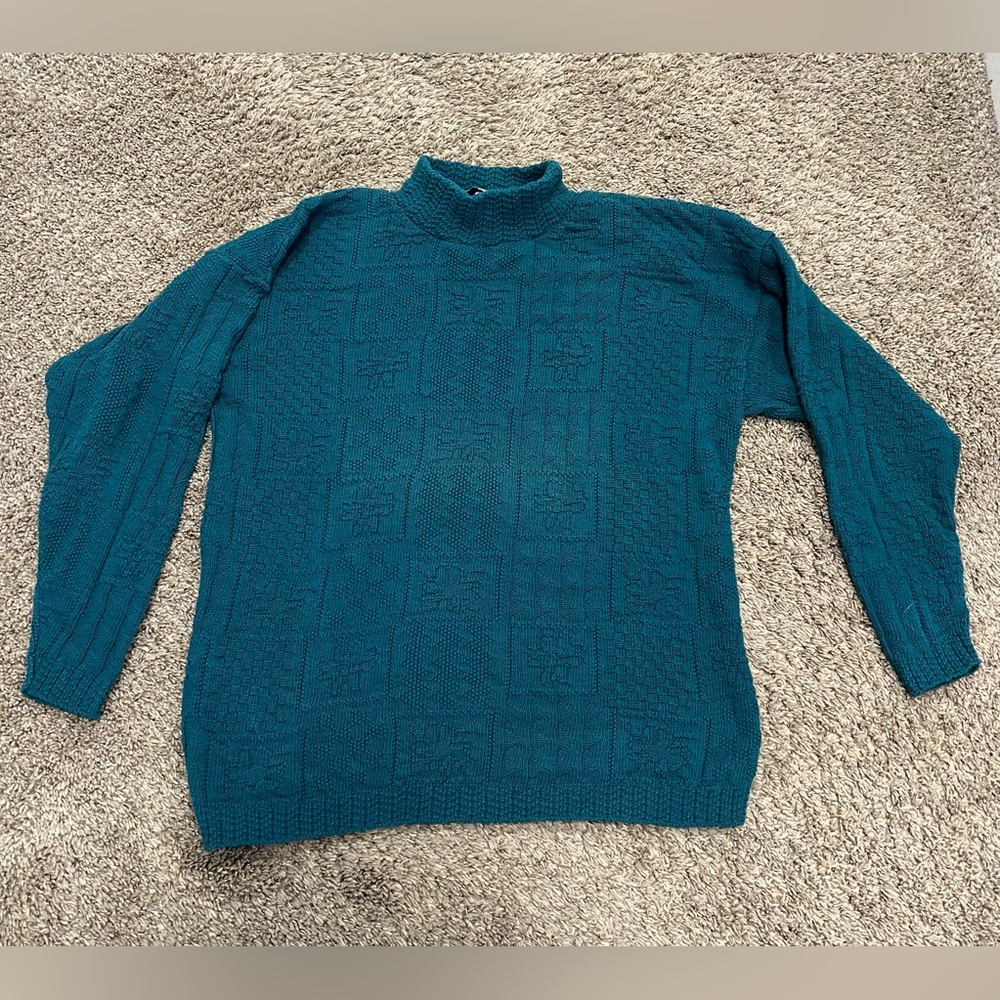 Jeric Knitwear vintage 90s turtleneck long sleeve basketweave pattern size m-L